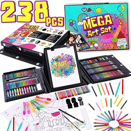 Dinonano Drawing Painting Art Set for Kids - 238 Pieces Paint Makers Coloring Set School Supplies Kit Sketch Pad Easel Oil Pastels Crayons Watercolor Pencils Markers Toddler Boys Girls Age 3 4 5 6-12