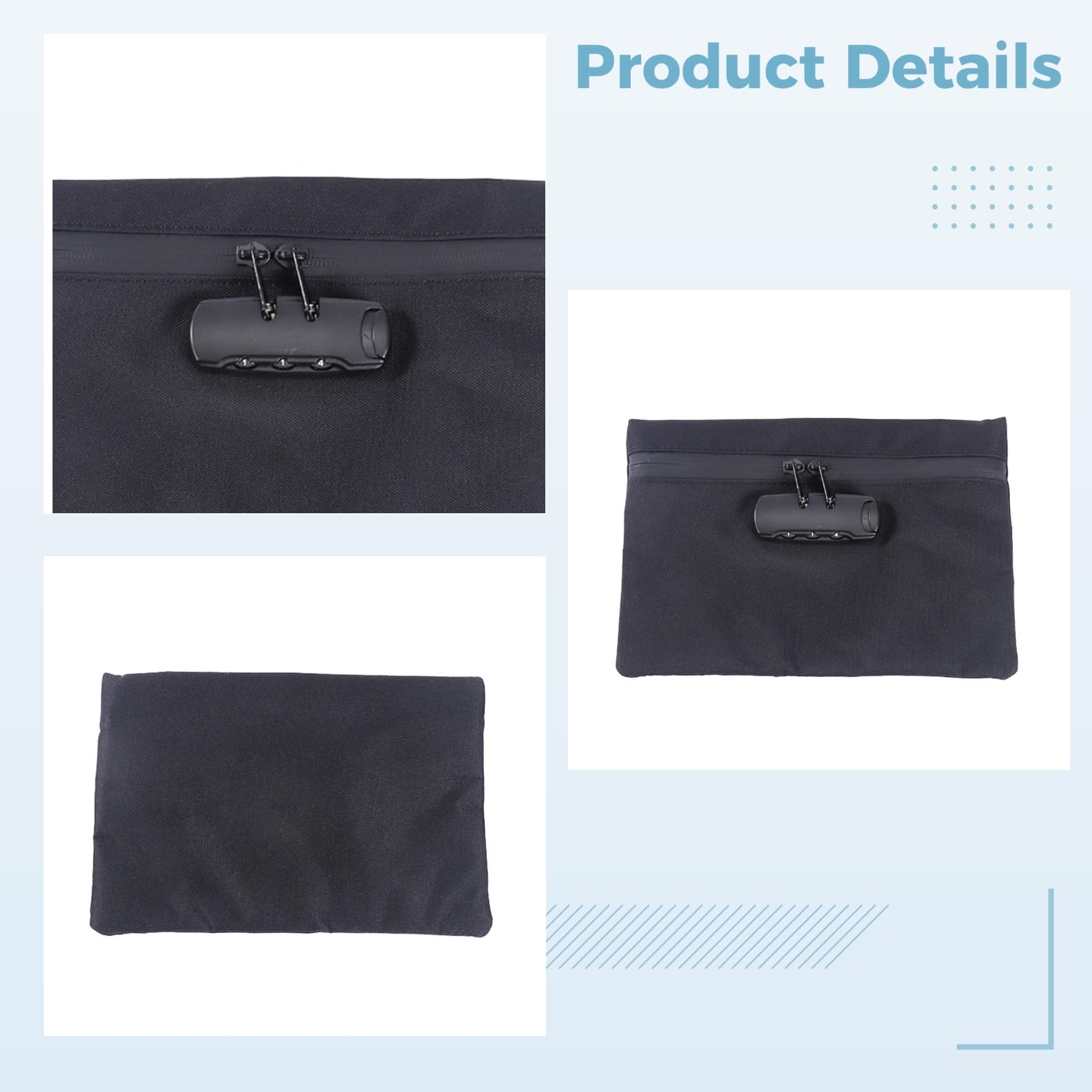 Lot de 2 sacs à argent verrouillables, grand portefeuille à code, 24 x 16,5 cm en tissu Oxford 600D, format portable pour cartes bancaires, chèques, espèces, noir