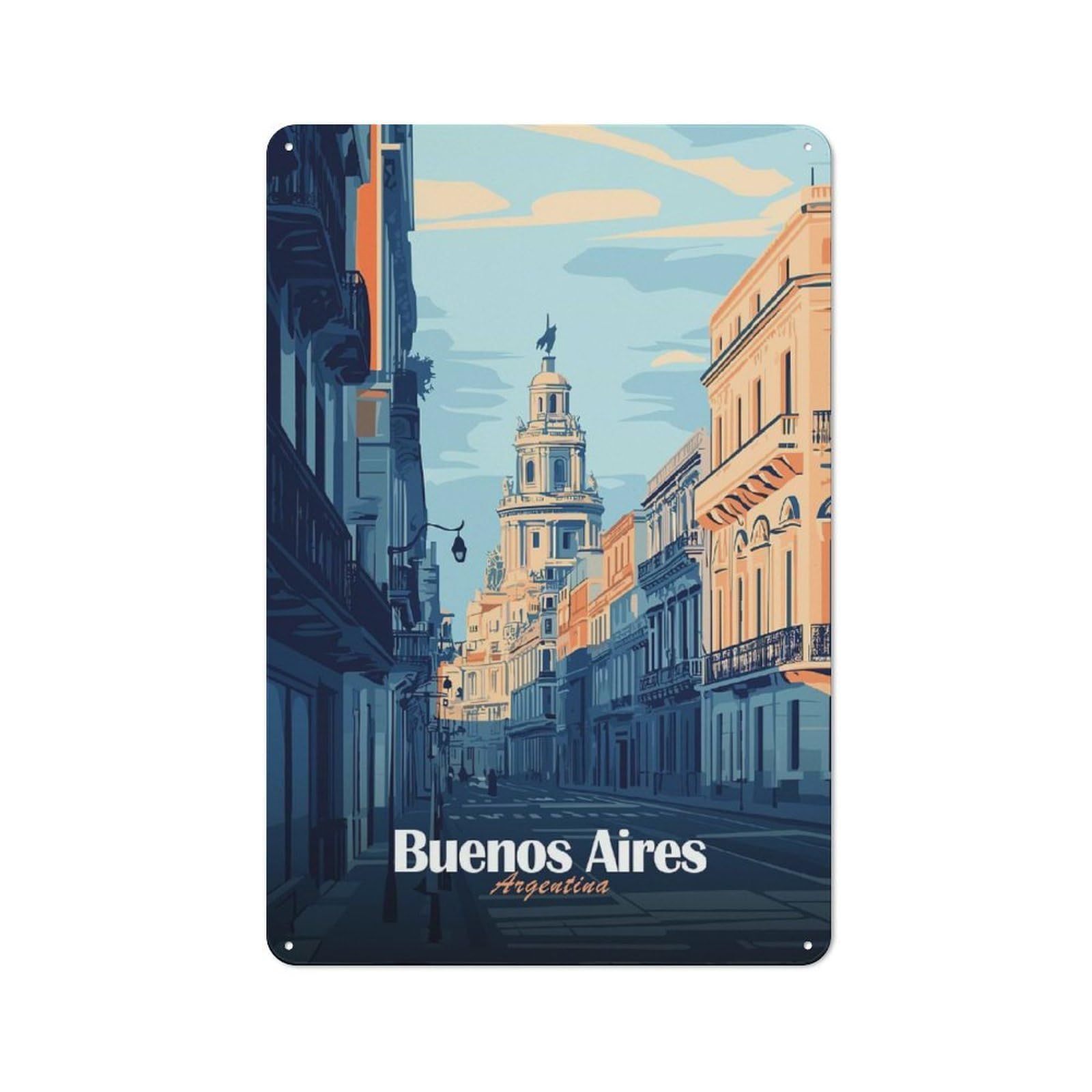 Junmoney Style-3 Vintage Tin Sign 30X20cm With Buenos Aires Cityscape For Kitchen Or Home Bar, Suited To Home Bar Enthusiasts