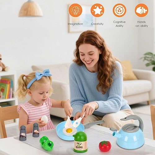 Miniatura 47 de Juego de cocina de 150 piezas, accesorios de cocina para niños pequeños, alimentos, manta de picnic, frutas, verduras, paquete de 2 cestas de Azul
