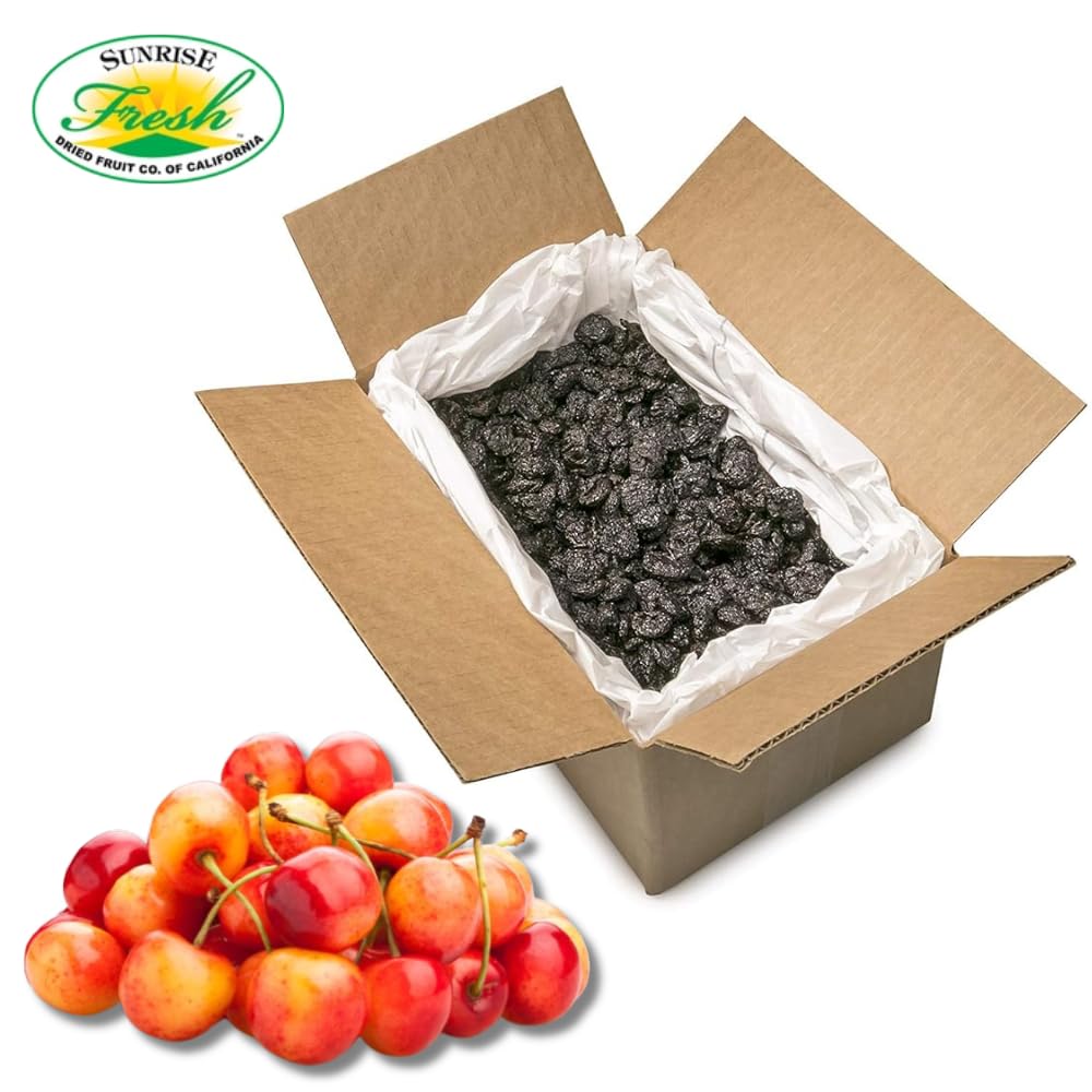 Sunrise Fresh Dried Fruit Company- Unsweetened, No Sugar Added Dried Rainier Cherries, 10lb Bulk Box with Resealable Bag