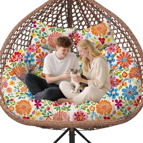 Uthem Double Egg Chair Cushion Replacement 59x43 Waterproof Colorful Daisy