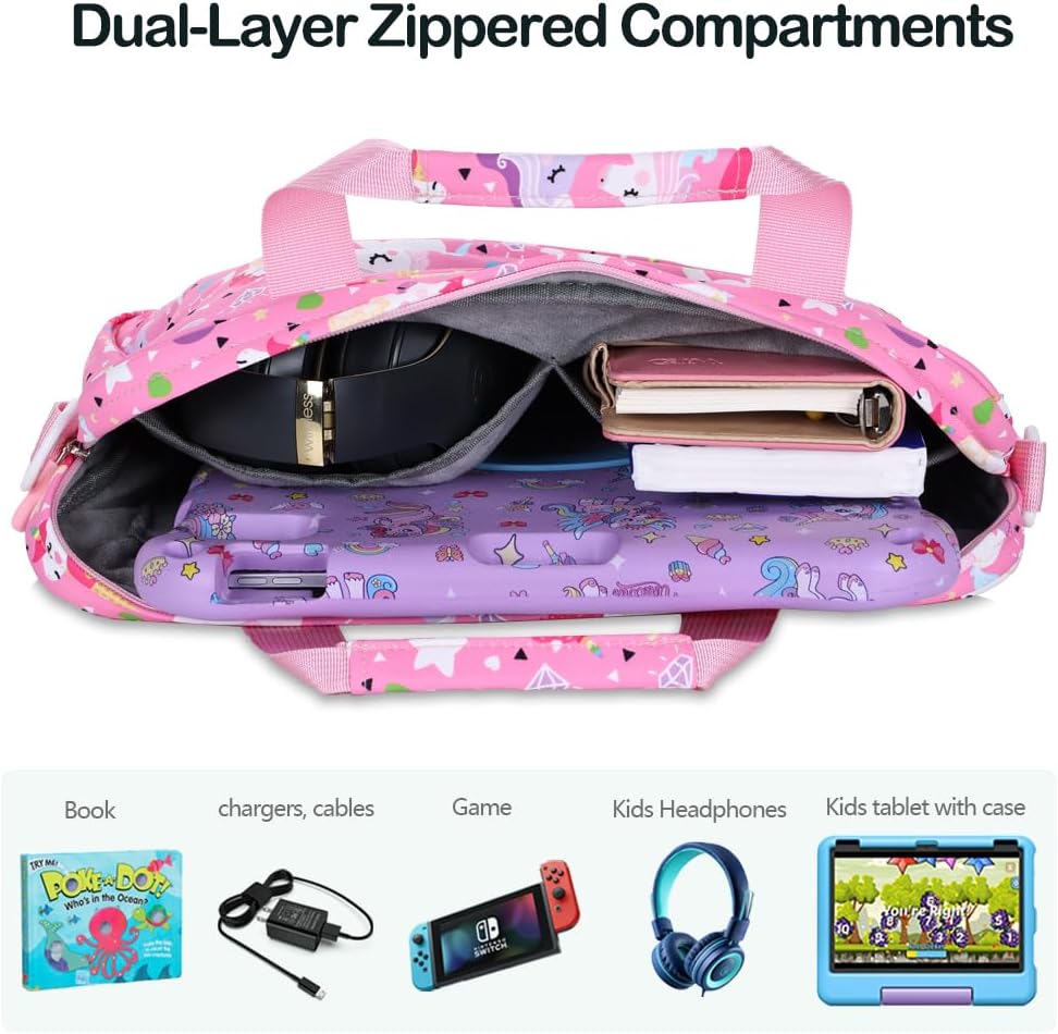 Kids Tablet Bag with Handle Shoulder Strap, 13 inch Cute unicorn Tablet Sleeve Carrying Bag Case for Boy Girl Fit Fire HD 10 HD 8 IPAD 10 11 A16 10.2 7 8 9 Kids pro Tablets DJS - Image 4