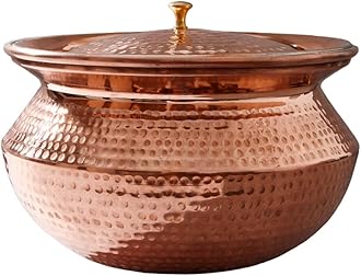 Healthsmith - Pure Copper Handi/Patila Set with Lid in Round Base - Biryani Pot Heavy Bottom - Strong & Durable - Good for Health & 100% Toxins Free - 11L, 2.9kg