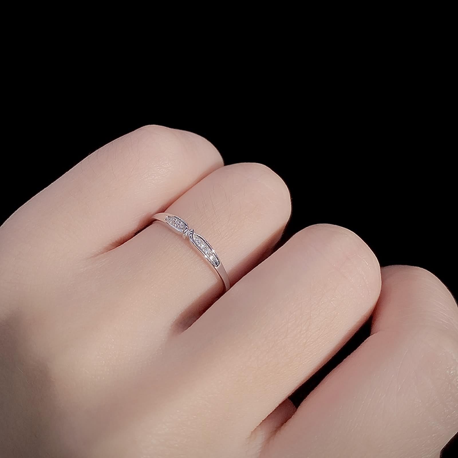 Anillos Mujeres Delicado, Anillos Mujeres Pulgares Simple Apilable con Diamante Redondo Oro Blanco Platino 950 Tamaño 56 (17.8)