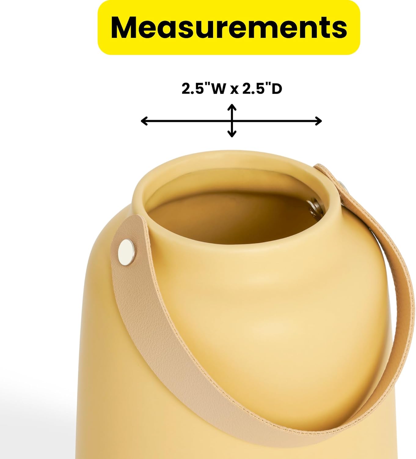 Torre & Tagus 6 Inch Yellow Vase with Handle - Yellow Flower Vase for Home Decor, Ceramic Round Vases for Bouquets in Living Room, Bedroom, Entryway Decor or Wedding (Lido)