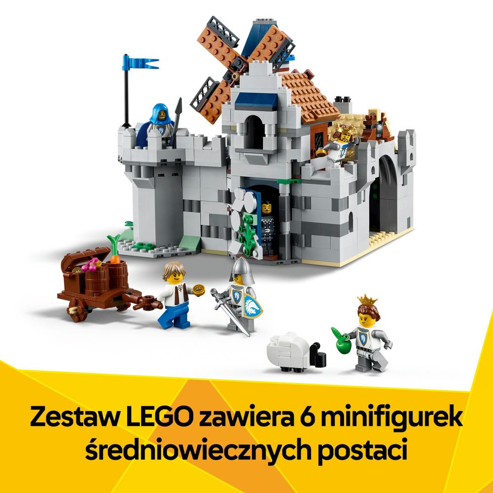 LEGO Creator 3 w 1 Średniowieczny zamek rycerzy konnych 31168 | Zestaw klocków konstrukcyjnych, model zamku do przebudowy na turniej lub miasteczko, prezent dla dzieci 9+, 1371 elementów