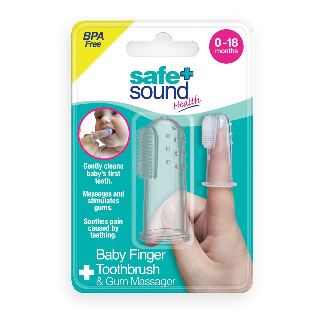 Safe + Sound Finger Toothbrush and Teething Relief Gum Massager and Teeth Cleaner 21 g