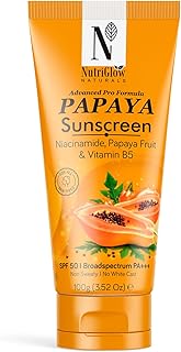 NutriGlow Naturals Papaya Sunscreen SPF 50 PA+++ | No White Cast, Non-Greasy | Broad Spectrum UVA/UVB & Blue Light Protect Price In India