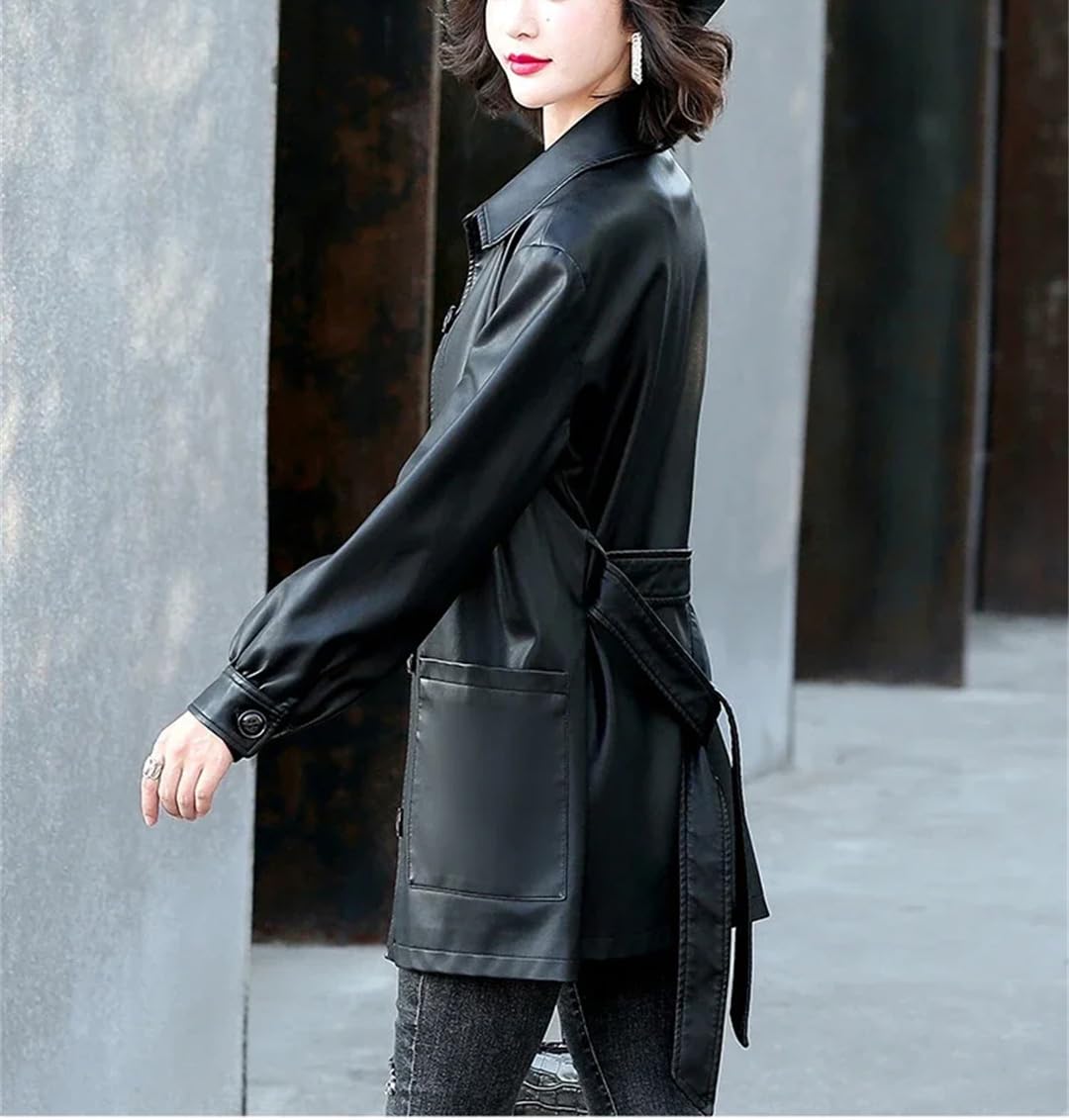 Giacca da donna di media lunghezza cappotto casual monopetto giacca a vento con lacci giacche in pelle