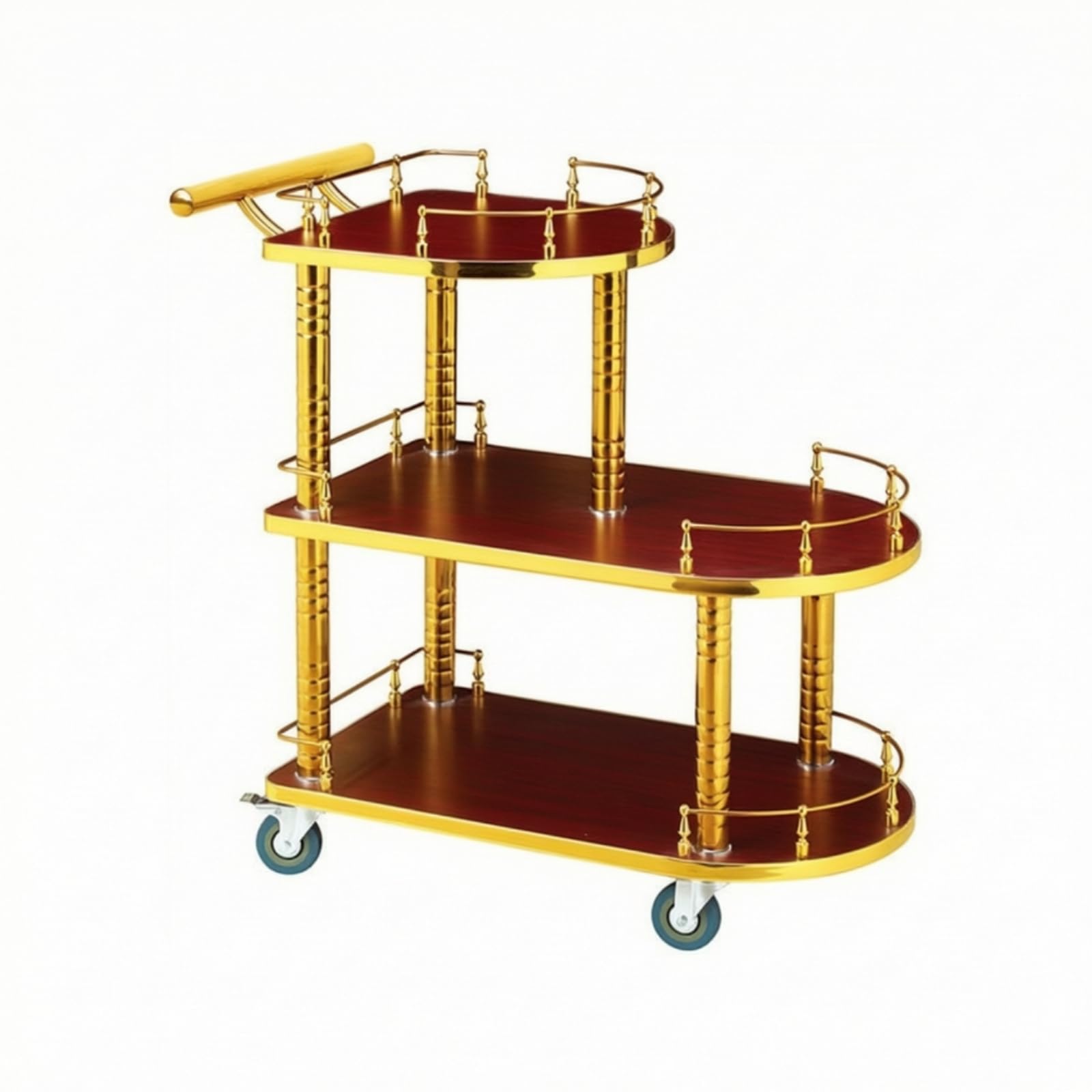 Carrito de Servicio Carrito de Bar Carro Auxiliar Mesa Rodante Estantería Rodante con Marco Metálico Resistente y Bordes de Adecuado para Transporte de Vajilla y Copas