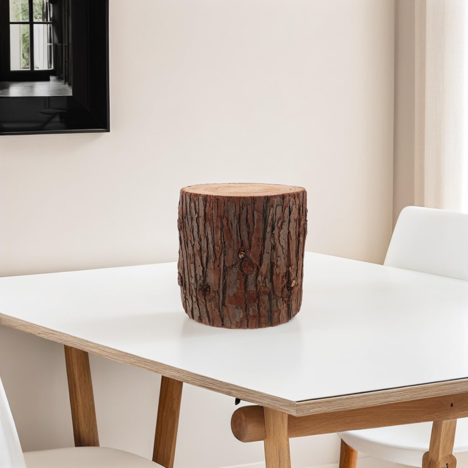 Cabilock Mesa Auxiliar de Madera Maciza Base de Tocón Natural, Diseño Rústico y Cilíndrico para Decoración y Soporte Estable en Sesiones Fotográficas