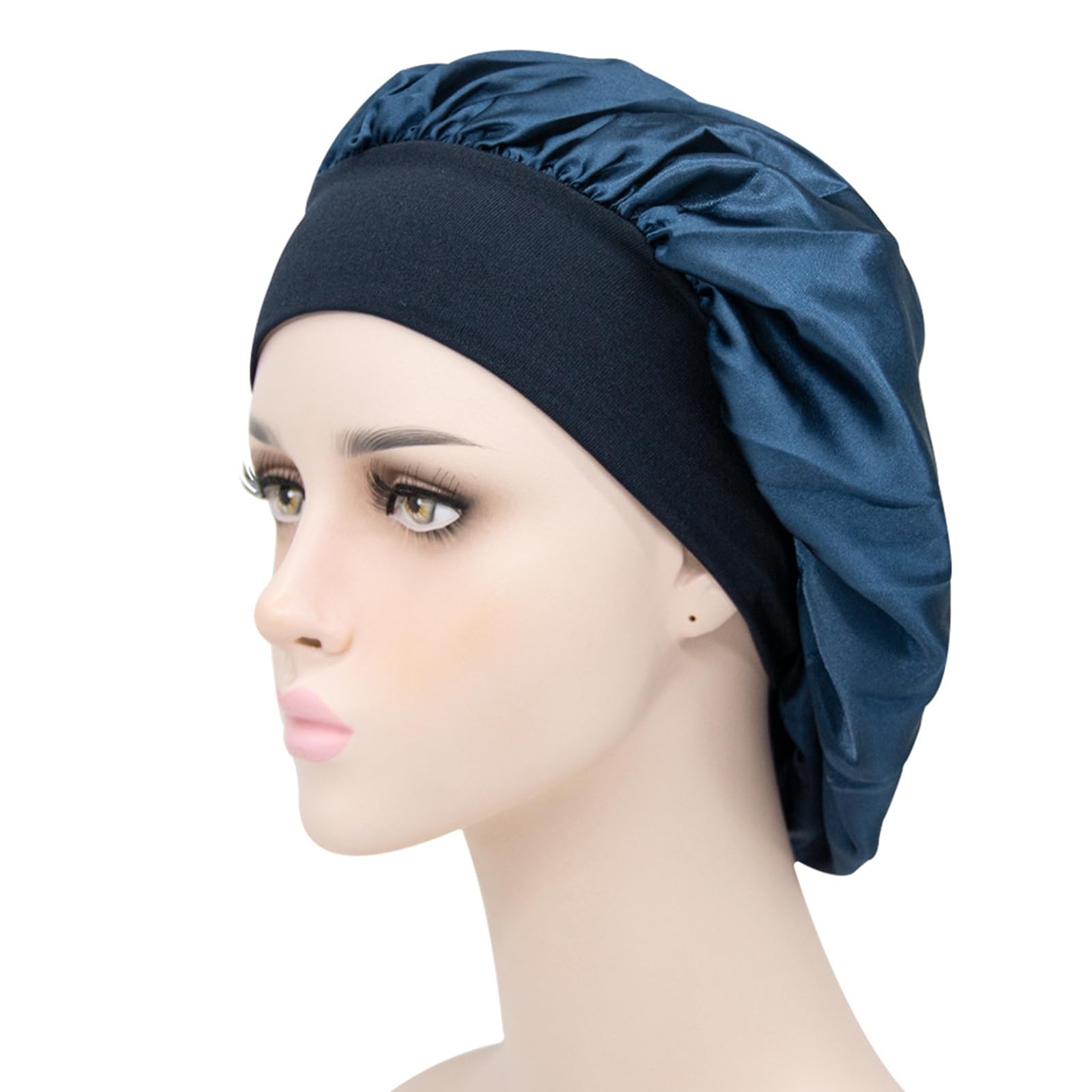 matumou Sleep Hat Wide Headband Elastic Satin Stretchy Hair Bonnet Hat for Woman Hair Care Hat