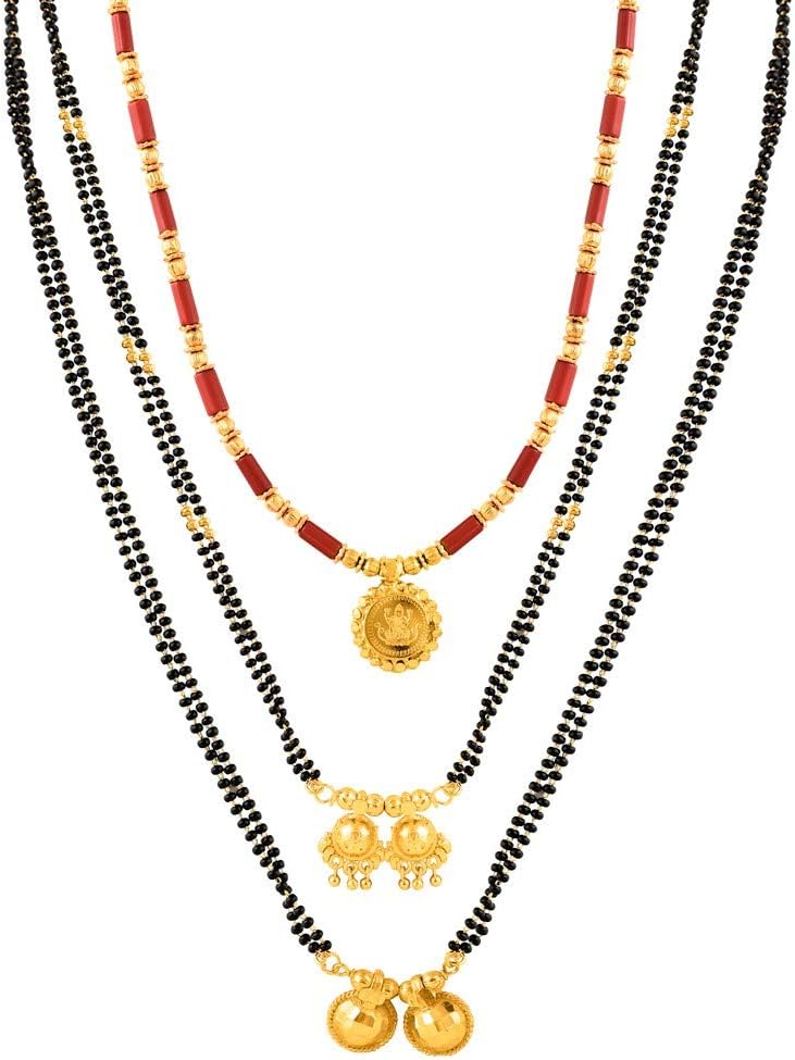 MEENAZTraditional Temple 1g Gold Meenakari Copper Brass Wati Mangal Sutra Combo Set -MC-M02