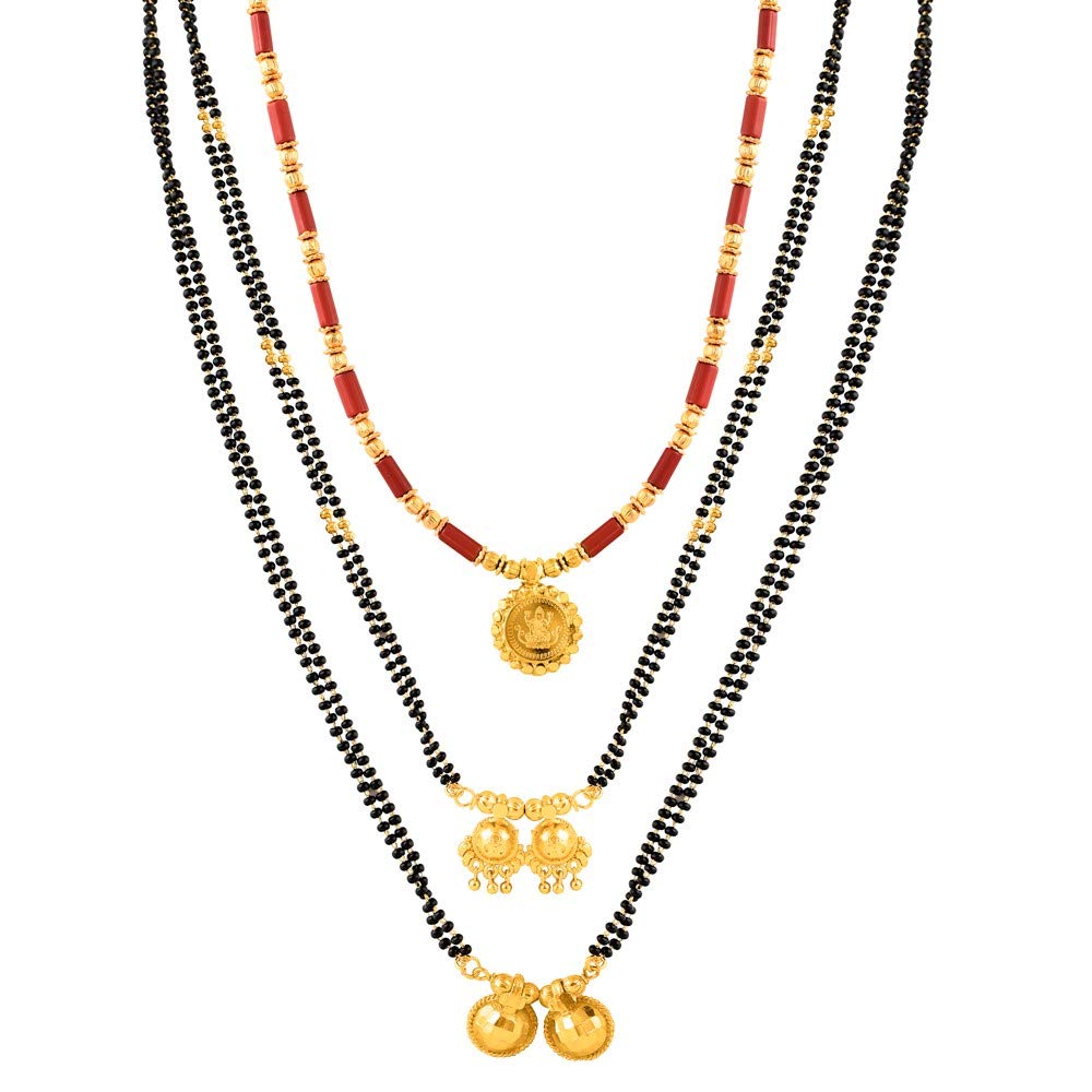 MEENAZTraditional Temple 1g Gold Meenakari Copper Brass Wati Mangal Sutra Combo Set -MC-M02