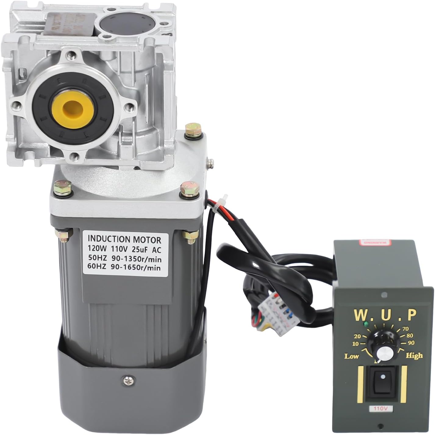 Electric Gear Motor 120W 60HZ 90-1650r/min/50Hz 90-1350r/min 80K Worm Gear Reducer Gearbox High Torque with Adjustable Speed Reversing Function&Self-Locking Function