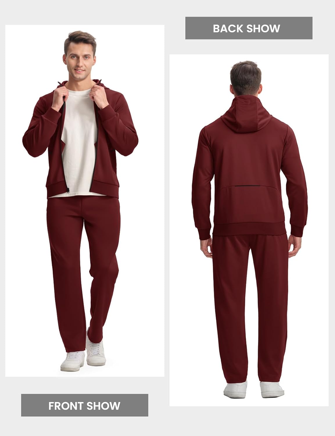 Rdruko Men's Track Suits Sweatsuits Hooded 2 Piece Set Full Zip Running Jogging Sweat Track Suit with Zipper Pockets - Image 6