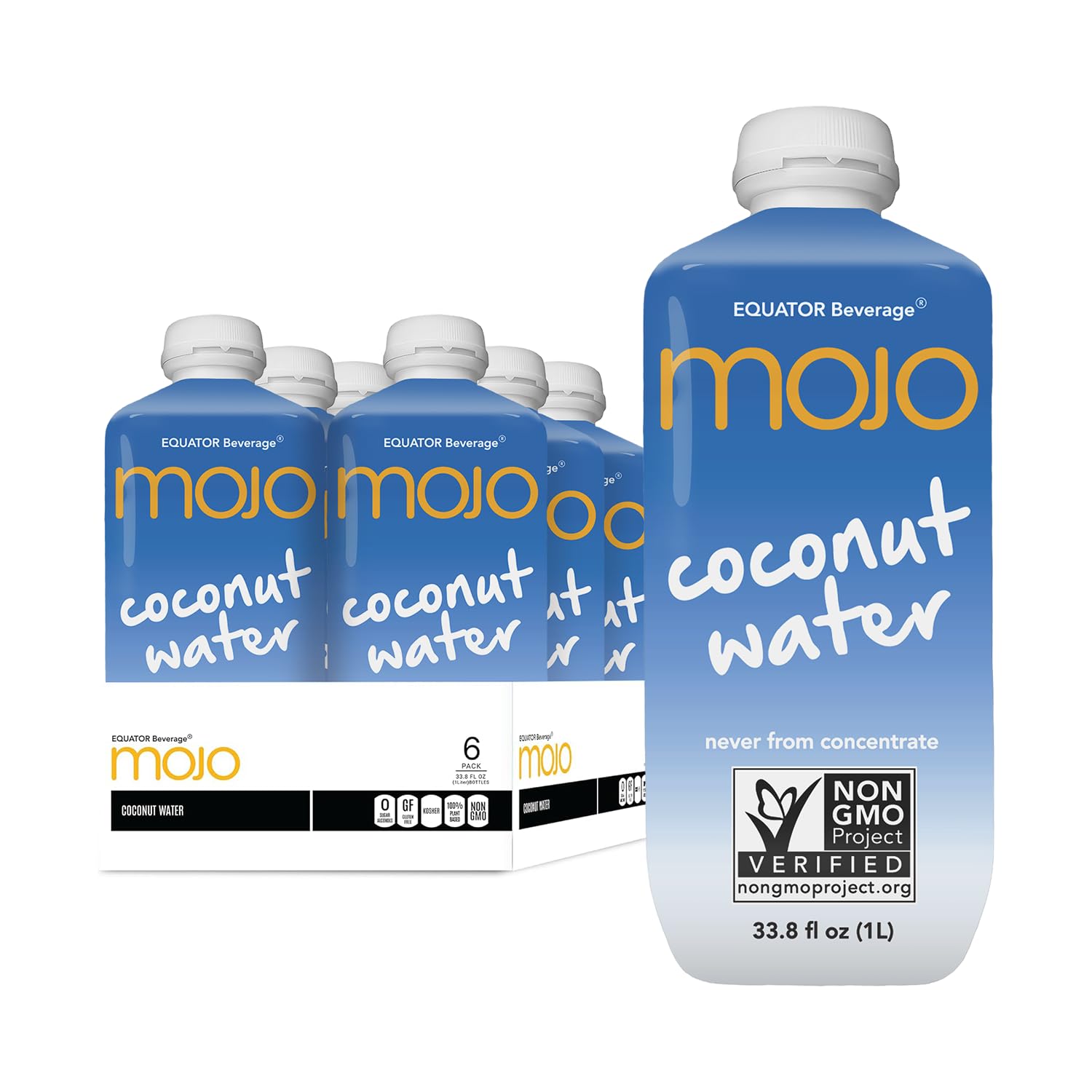 MOJO Coconut Water | Electrolytes 1023 mg | Vitamin B & C | Super Hydration for Skin & Body | Zero Fat & Cholesterol | 33.8 Oz (Pack Of 6)