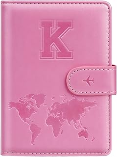Passport Holder Cover Initail Letter A-Z Travel Wallet Embossed Design RFID Blocking Card Holder Personalized Gift Passport Cover Wallet, Passport Book Holders for Women and Girls, Pink-K
