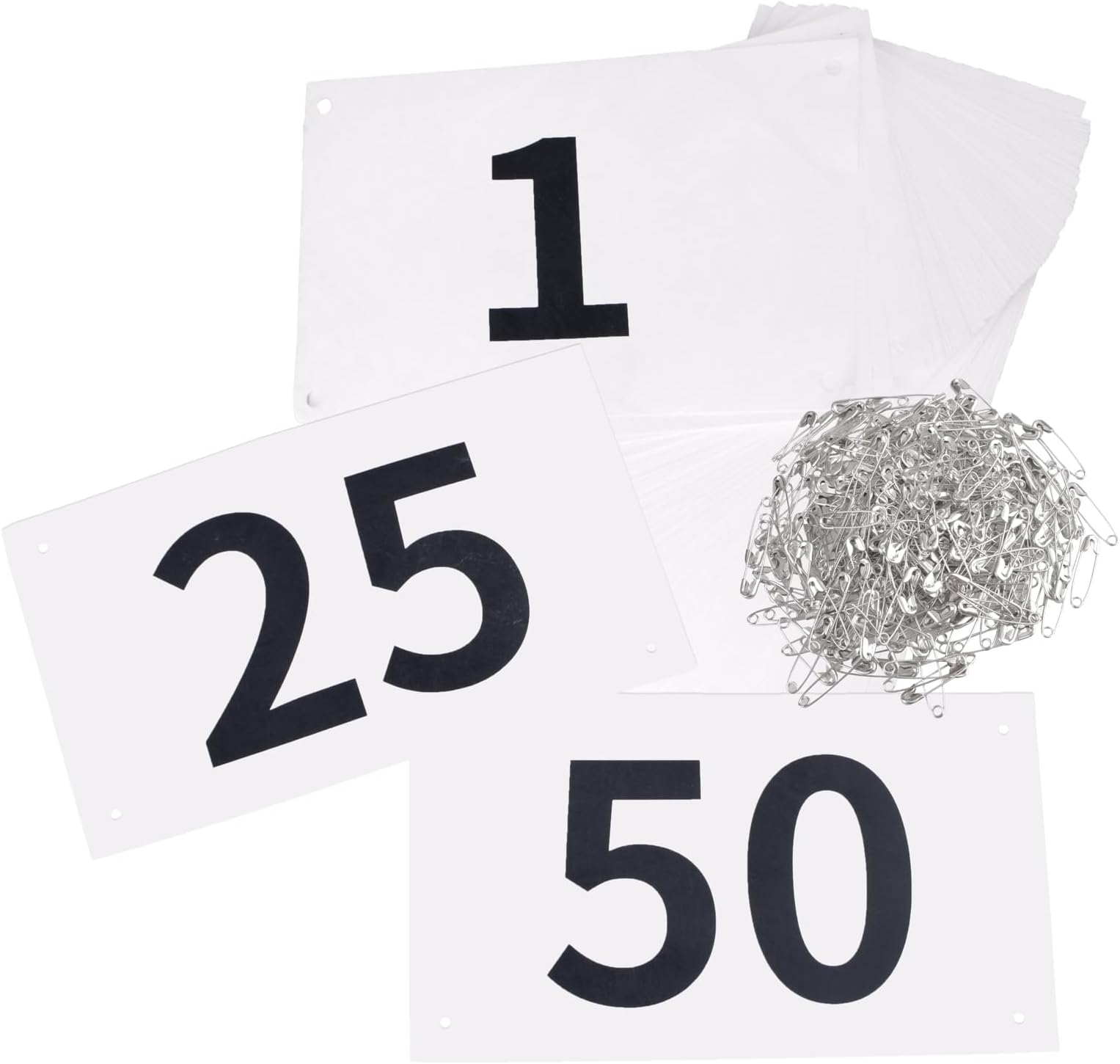 TRIWONDER Tyvek Running Bib Competitor Numbers with Safety Pins, Running Numbers Paper Tags 1-500, Tearproof and Waterproof 4 x 7 Inches for Marathon Races and Events Sports Games (1-50)