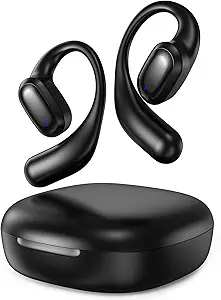 LeMuna Open Ear Headphones, Bluetooth 5.3 Wireless Earbuds with Earhooks, 75 Hours Playtime, Fast Charging, Sweat Resistant, Sport Earphones with Digital Display Charging Case for Workout Black