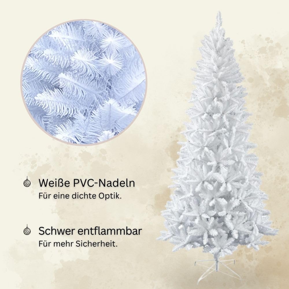 RS Trade Künstlicher Weihnachtsbaum 1015 Weiß 240 cm mit Metallständer, weißer Tannenbaum, künstlicher Christbaum, Kunstbaum Weihnachten, einfacher Aufbau, schwer entflammbar, für Allergiker geeignet