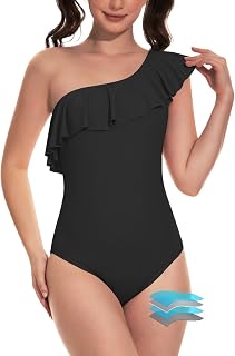 Beautikini Period Swimwear One Piece Menstrual Leakproof Period Swimsuit One Shoulder Ruffle Bathing Suits for Girls Teens Price In India