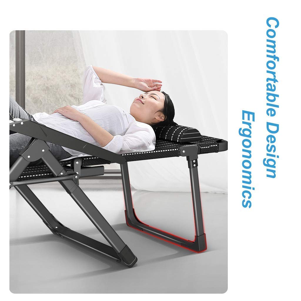 Poltrona relax da ufficio per balcone, nera, resistente, da giardino, reclinabile con cuscino, per esterni, giardino, prato, campeggio, poltrone reclinabili pieghevoli per soggiorno, balcone