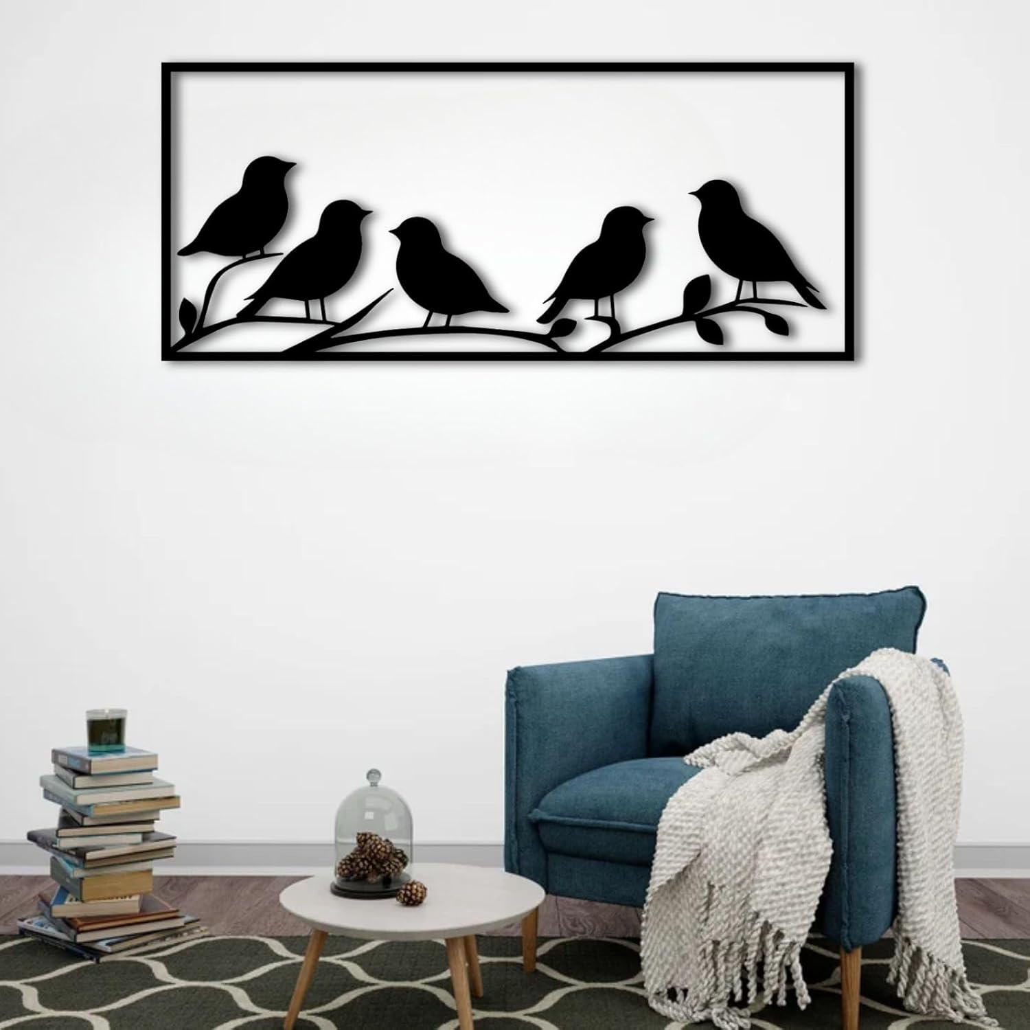 ENJOYOO Metal Birds Wall Decor, Metal Bird Silhouette Tree Art for Living Room, Bedroom, Outdoor (Black, 35×15in/90×39cm, metal wall art)