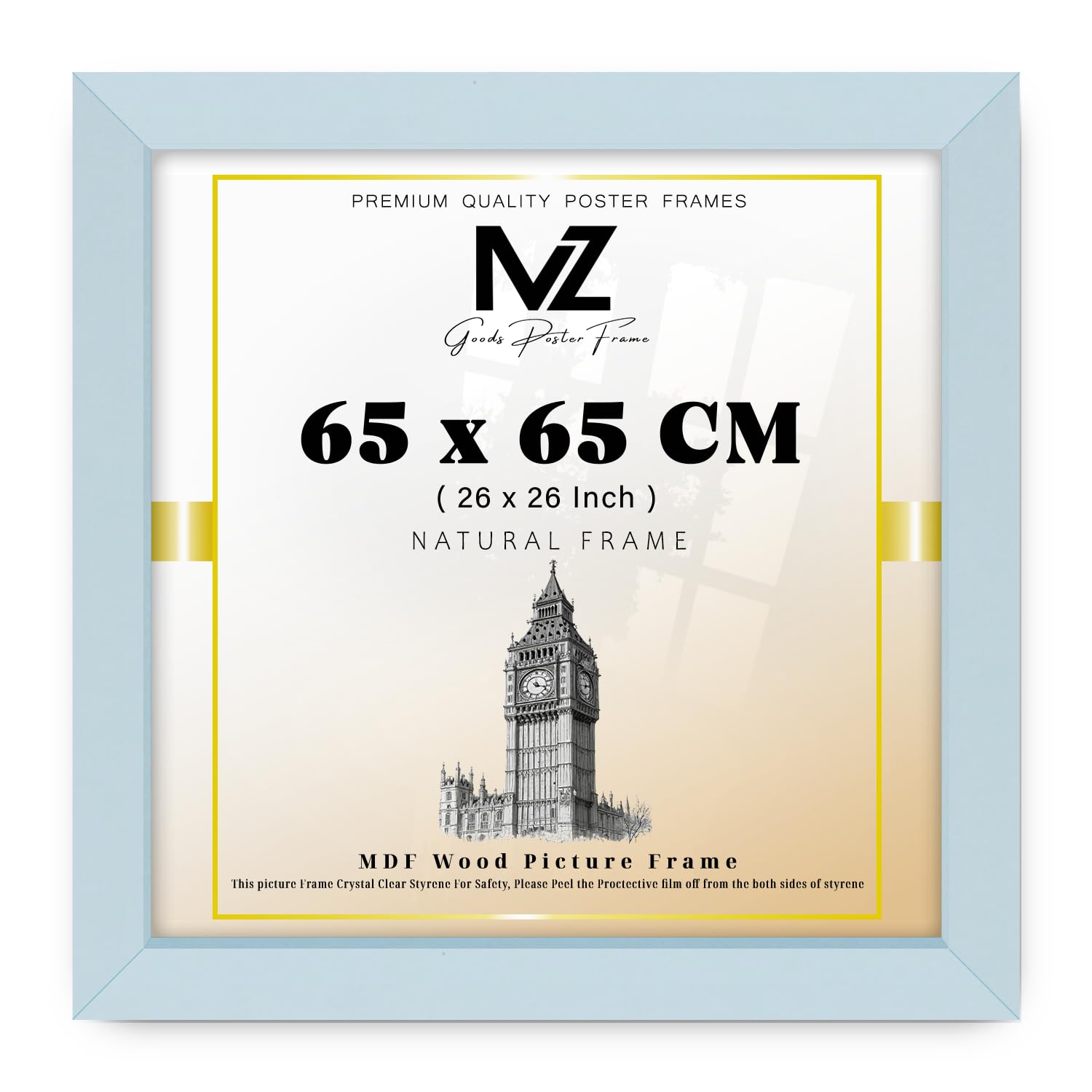 MZ GOODS | MDF Picture Frame (65 x 65 CM) 65 for Art Prints, & Family Travel Photos, Premium MDF Finish, Portrait & Landscape Hanging Hooks [ Light Grey ]