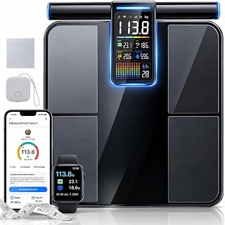 Smart Scale for Body Weight, 8-Electrode BIA for BMI Body Fat Muscle Mass | 485lbs, 5.25" Color Screen Retractable Handle, Health Scale WiFi Digital Bathroom Scale