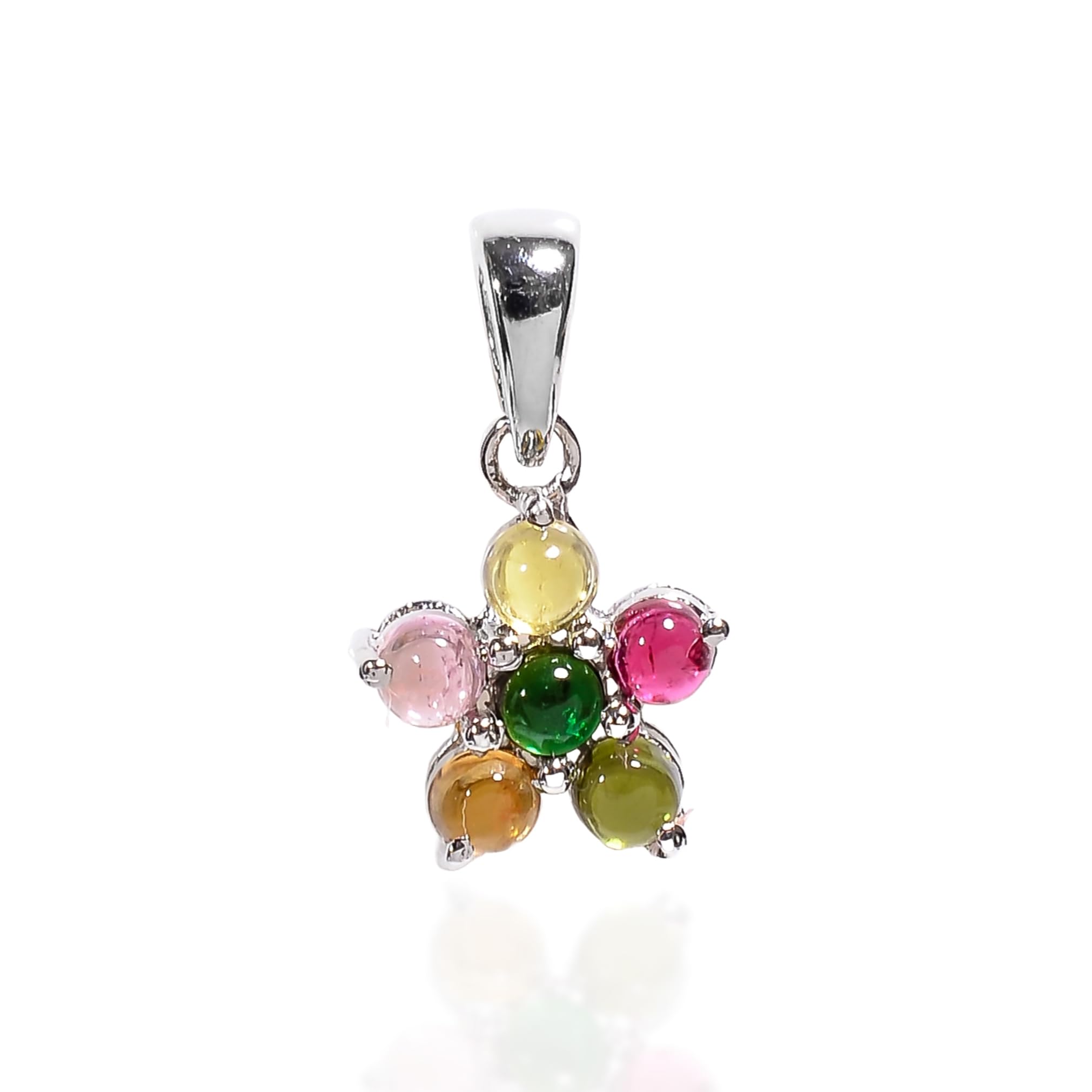Pendentif argent tourmaline multicolore cabochon 3mm, le cadeau idéal