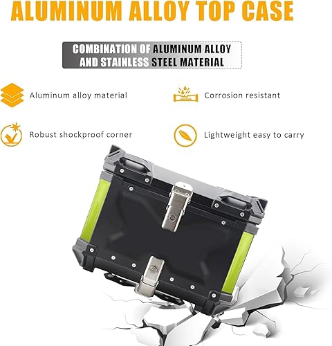 Miniatura 2 de LASIEYO 2023 - Maleta superior de motocicleta de 55 litros, caja de aluminio con cerradura de seguridad para almacenar casco de equipaje grande,