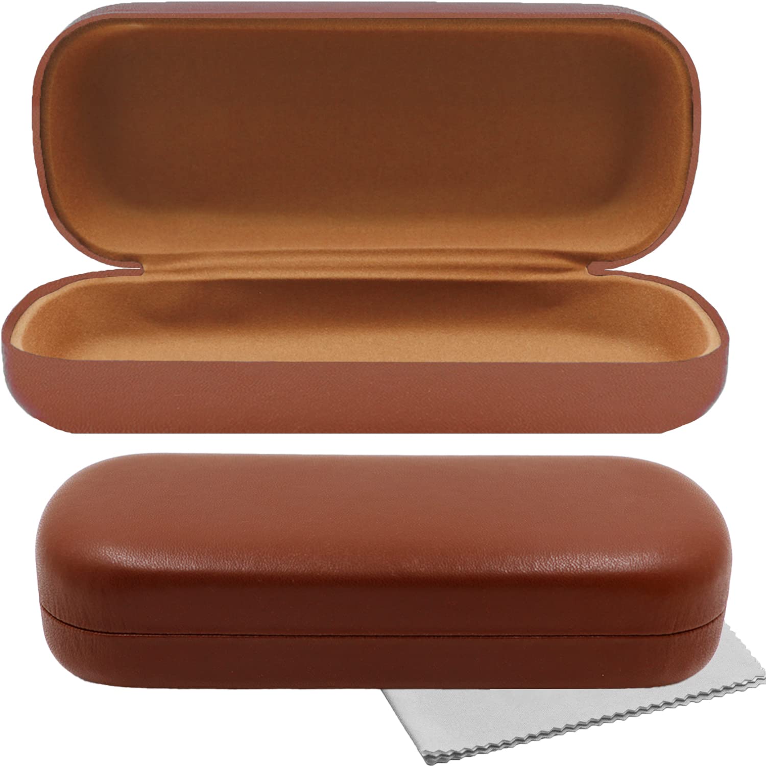 Olicky Étui à Lunettes Rigide, Boîte à Lunettes En Cuir PU, Portable Étui De Protection Pour Lunettes Avec Chiffon En Microfibre, Marron, Taille Unique