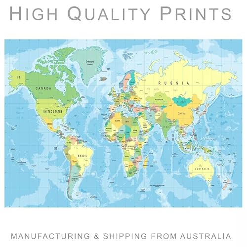 World Map Political Poster, Semi-Gloss Print, A4, A3, A2 & 90x60cm Sizes, Wall Art for Home Decor, Gift (A2 (420x594mm))