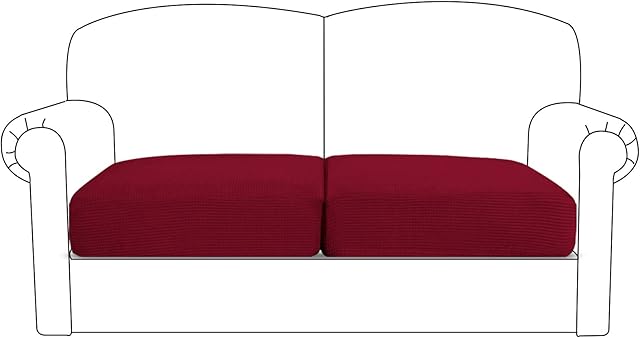 BellaHills Stretch Sofa Seat Cushion Cover Sofa Couch Cushion Furniture Protector Sofa Slipcover with Elastic Bottom Spandex Jacquard Fabric Small Checks(2 Piece Loveseat Cushion Covers,Burgundy Red)