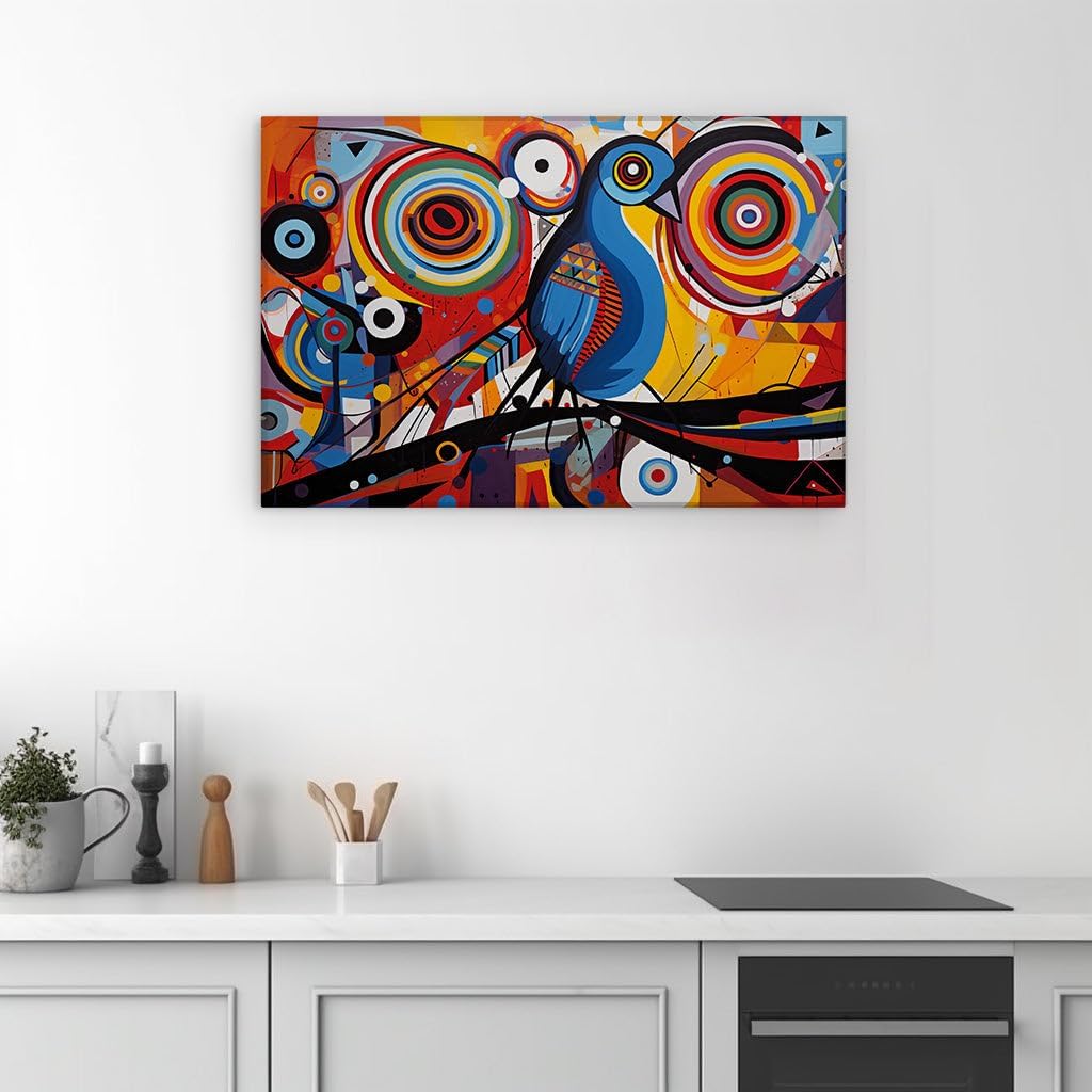 Canvas for Living Room. Whispers of Color: A Mesmerizing Vision of Avian Companionship in Abstract, 27 x 18 inch Canvas Wall Art - Ready to Hang