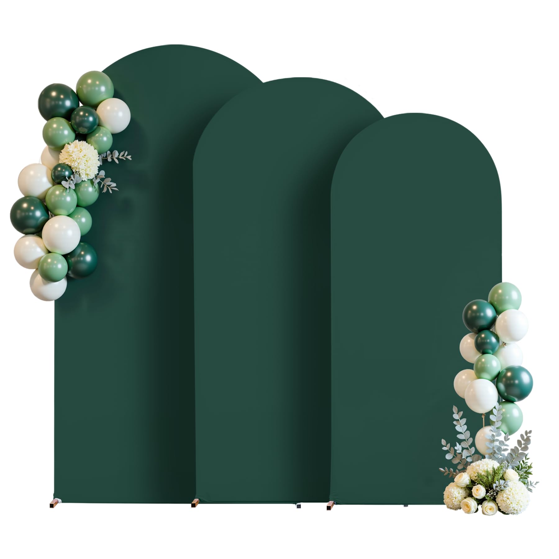 Lot de 3 housses d'arche de mariage vertes (2,3 m, 2 m, 1,8 m) - Toile de fond extensible en élasthanne pour fête d'anniversaire, fête prénatale, décoration d'arche de mariage