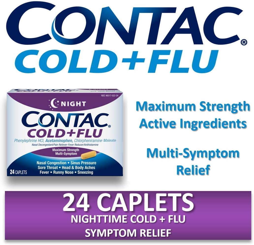 CONTAC Cold+Flu Night, 24 Night Caplets, Restful Relief from Cold & Flu Symptoms : Health & Household