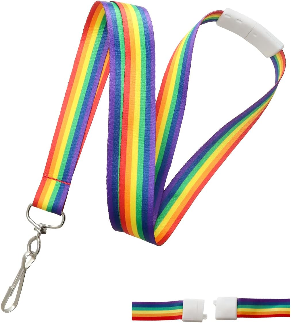 Bulk 100 Pack - Rainbow Lanyard with Breakaway for Badge Holder and Keys - Cute Neck Strap Keychain with Swivel J Hook for Name Tag, I’d Cards and More by Specialist ID