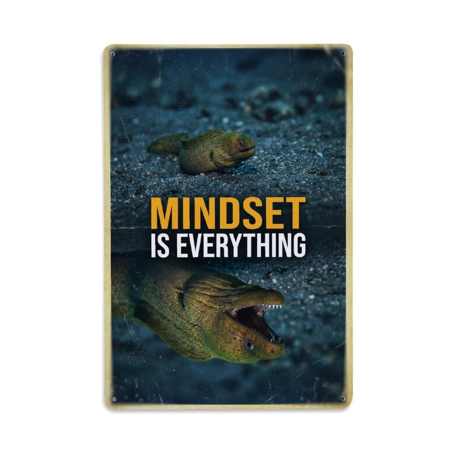 Olhnbad Style Moray Eel Fish Mindset Is Everything Motivational Quote Metal Tin Sign