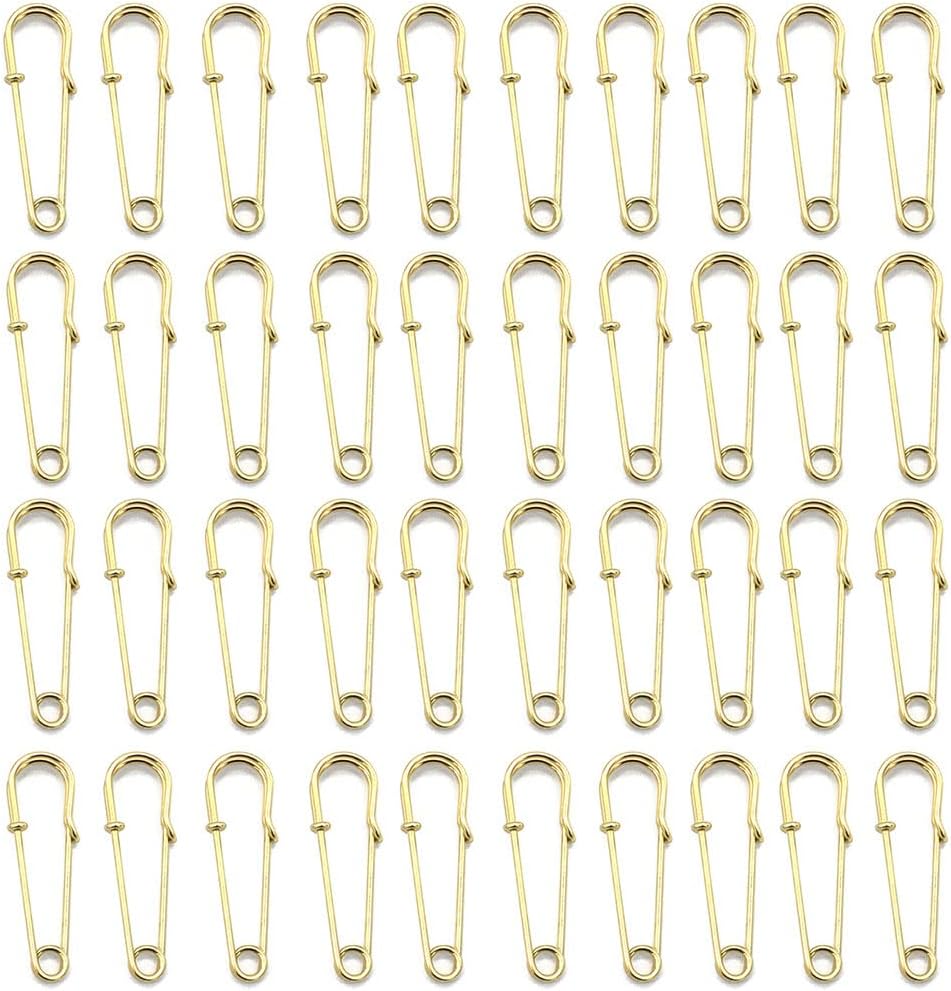 Brooches Heavy Duty Safety Pins 1.6"/38mm/31mm Metal Spring Lock Pin Fasteners for Clothes Hats Skirts Dressessewing Garments DIY Craft Making 60pcs (Light Gold, 31mm)