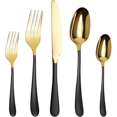 HOFTEN 20-Piece Black and Gold Silverware Set