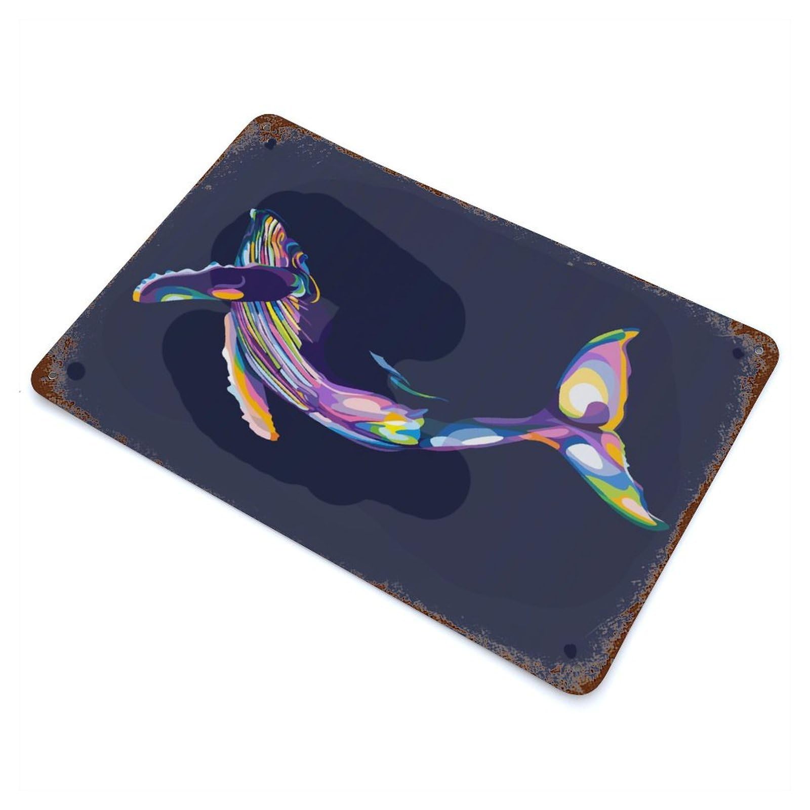Retro Metal Sign with Whale Design 11.8"x7.9", for Office, Studio And Wall Decor, Retro Wall Decor