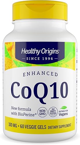 Healthy Origins Natural Enhanced CoQ10 (BioPerine), 100 mg - Suplemento energético y de salud cardíaca - Suplementos sin gluten y sin OMG, con