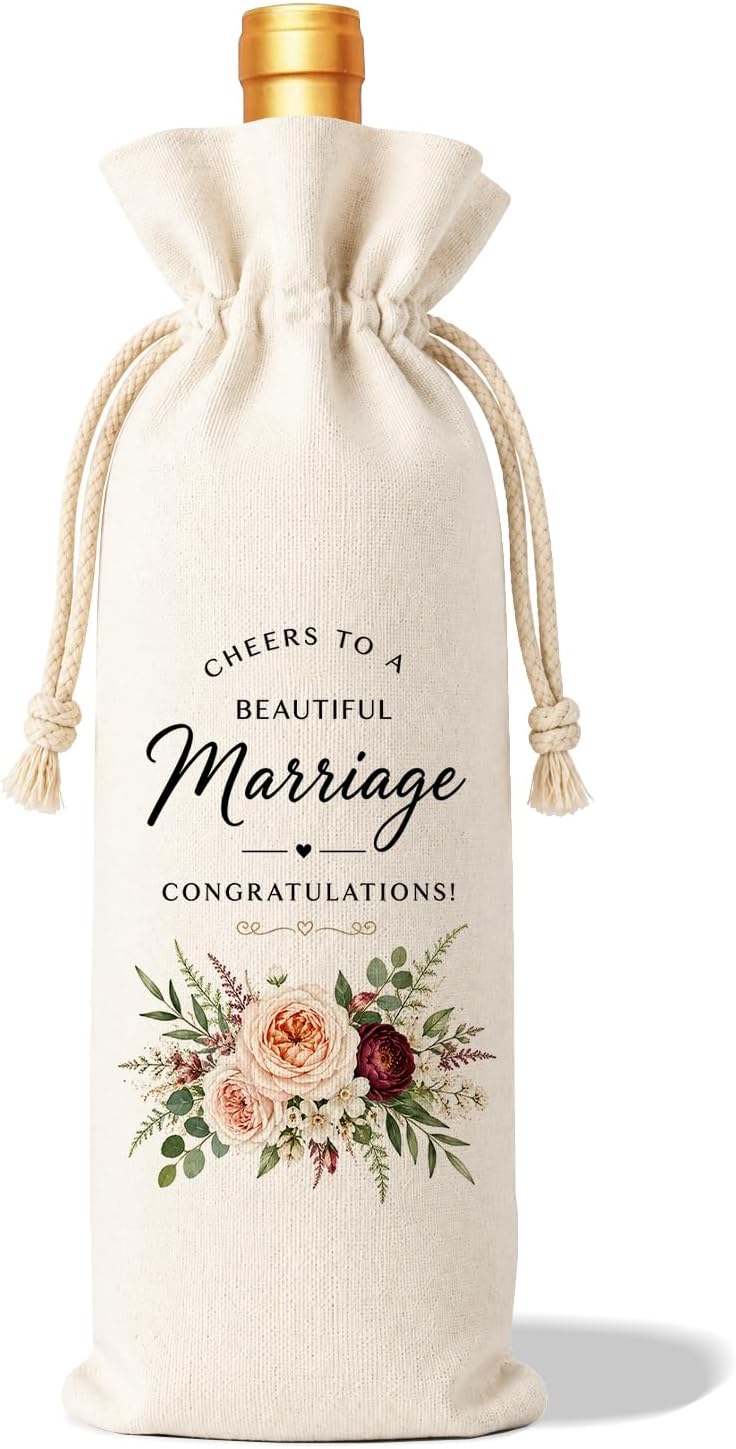 Wedding Shower Gifts Burlap Wine Bag with Drawstring