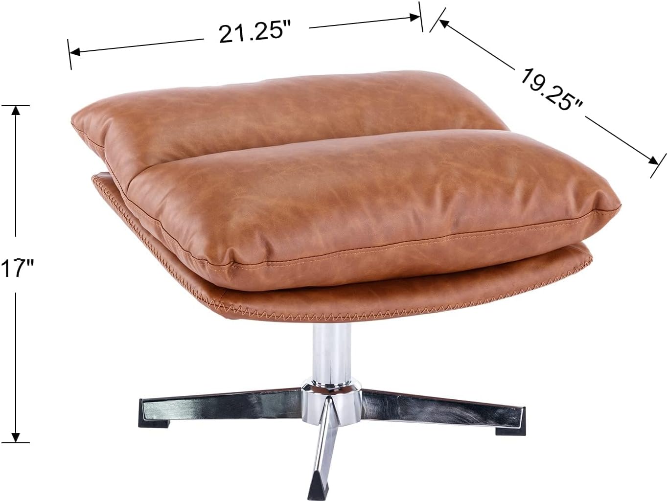 Modern Swivel Accent Chairs with Ottoman Set of 2, PU Leather Oversized Armless Reading Chairs with Footrest, 33'' Wide Upholstered Lounge Chairs with Footstool for Living Room Bedroom Comfy, Brown