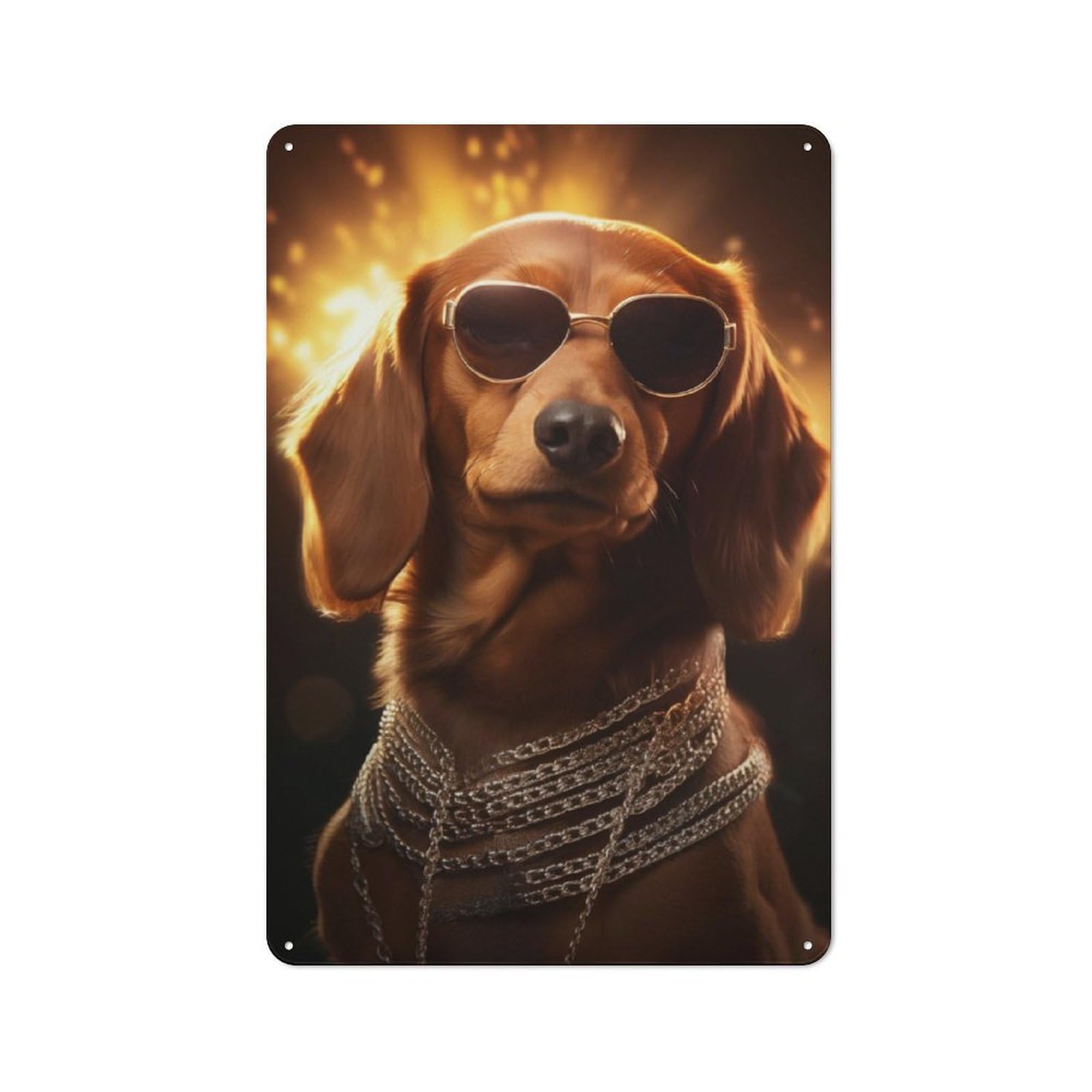 Junmoney Dachshund Cool Sunglasses Metal Plaque 30X20cm With For Hallway Wall, Rustic Decor, For Garage, Workshop And Man Cave Decoration
