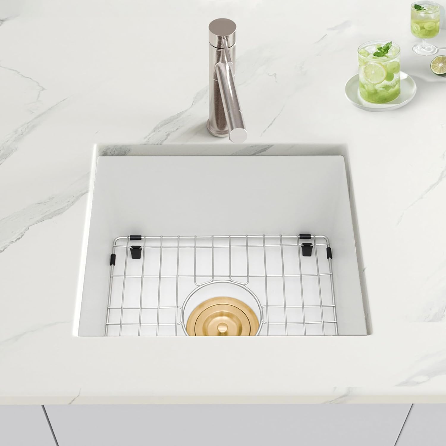 White Bar Sink Undermount,16 X 18 inch Small Composite Bar Sink,Granite Kitchen & Bar Sinks (White, 16" X 18")