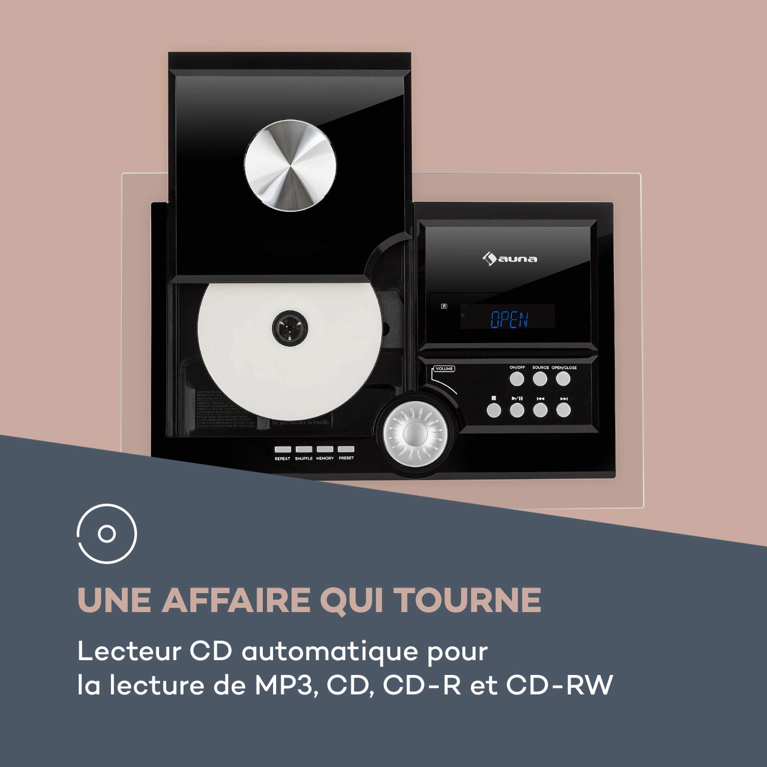 AUNA Stereo Sonic Dab+ - Système stéréo, Montage Mural, Syntoniseur Radio Dab+/UKW, Lecteur CD Automatique, Port USB pour fichiers MP3, Fonction Bluetooth, Entrée AUX, Ecran LCD - Noir